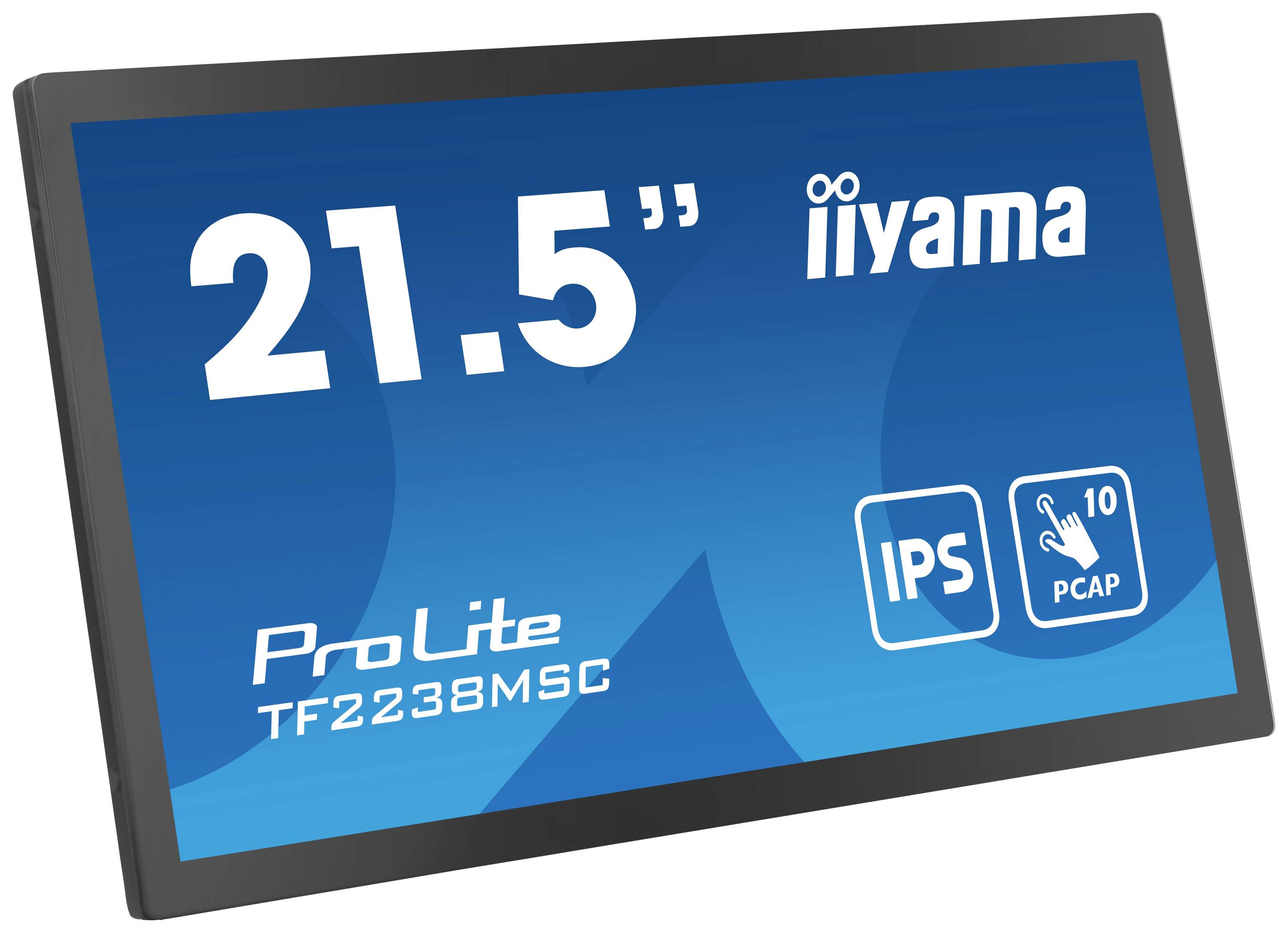 21,5 inch scherm van iiyama met IPS-technologie en 10-punts touchfunctie. Model ProLite TF2238MSC.