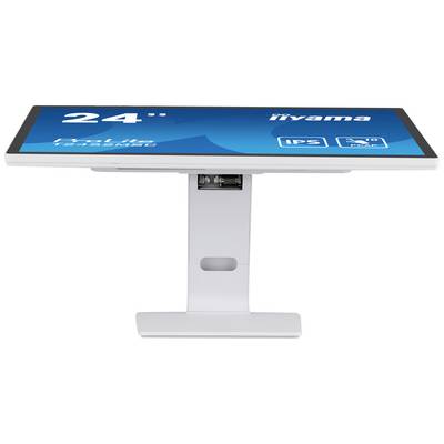 Een 24-inch lcd-scherm met een blauwe achtergrond en de tekst 'IPS'. Het scherm staat in verticale stand.