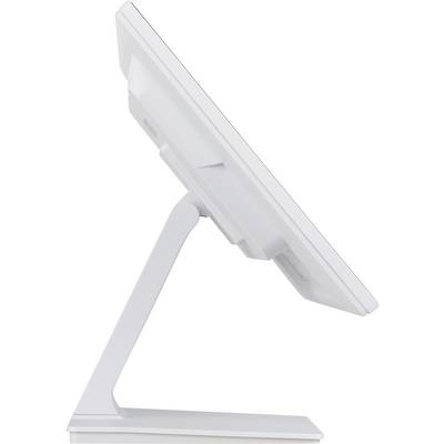 Een witte monitor van opzij, toont het slanke ontwerp en de stabiele voet.