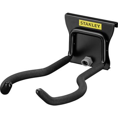 Zwarte Stanley-wandhouder met twee gebogen armen voor het ophangen van fietsen of gereedschappen.