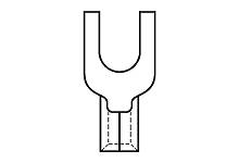 Technische tekening: Vorkkop met twee parallelle, verticale armen en een verbindende holte bovenaan.