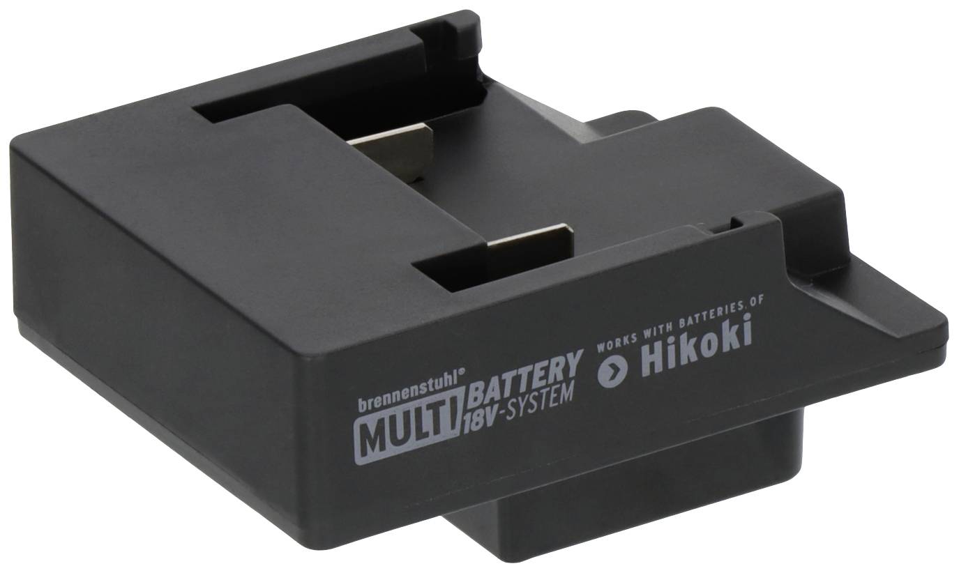 'Brennenstuhl Multi Battery 18V-Systeem' Oplader voor Hikoki-accu's. Zwart, compact ontwerp voor gereedschapsloze, flexibele toepassing.