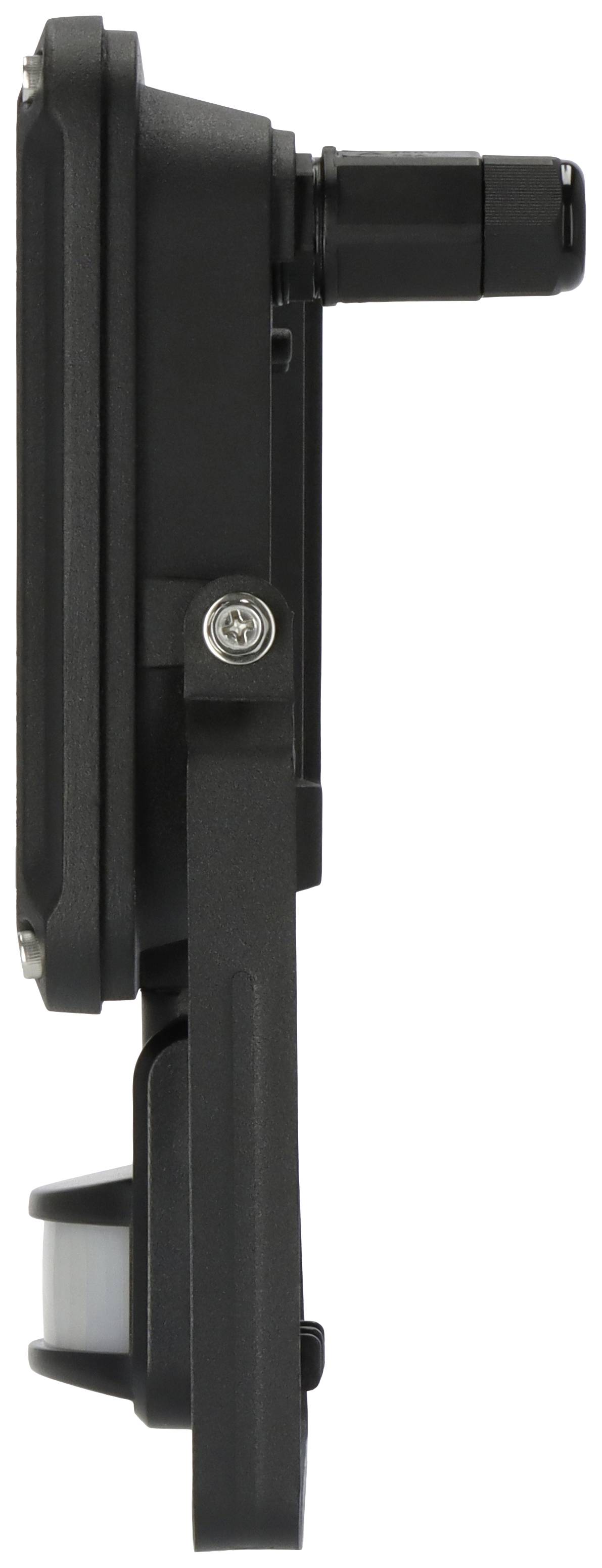 Zijaanzicht van een zwart, rechthoekig apparaat met een antenne bovenaan, mogelijk een sensor of communicatieapparaat.