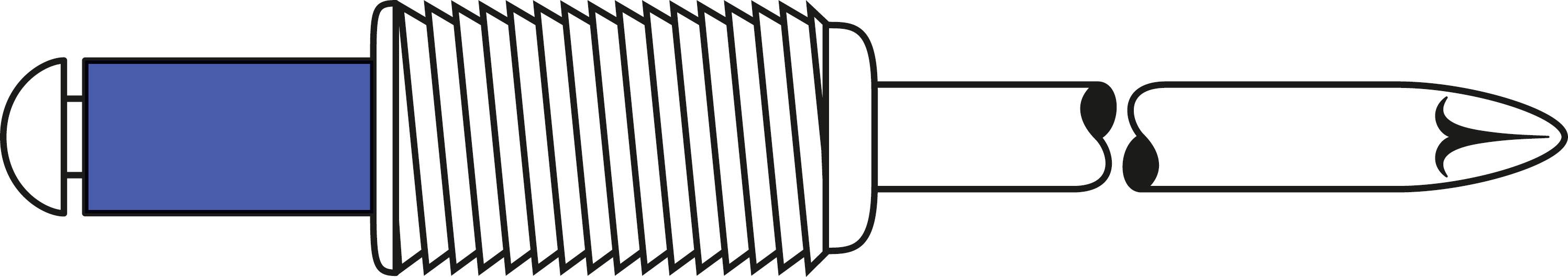 Een tekening van een schroevendraaierbit met een blauwe handgreep en een metalen punt.