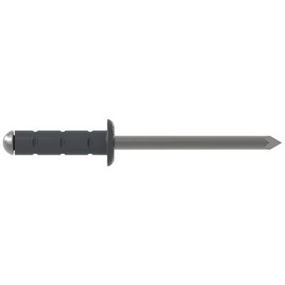 Een zwarte kunststof plug met een scherpe metalen pin. De plug heeft ribbels en is geschikt voor bevestigingen.