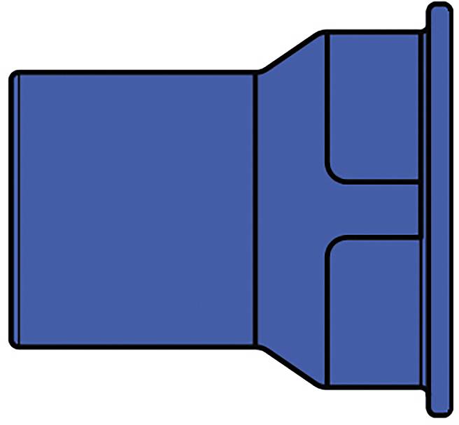 Blauw symbool met een wegachtige vorm met afgeronde hoeken en een rechthoekige verbreding aan de linkerkant, gelijkend op een stekerprofiel.