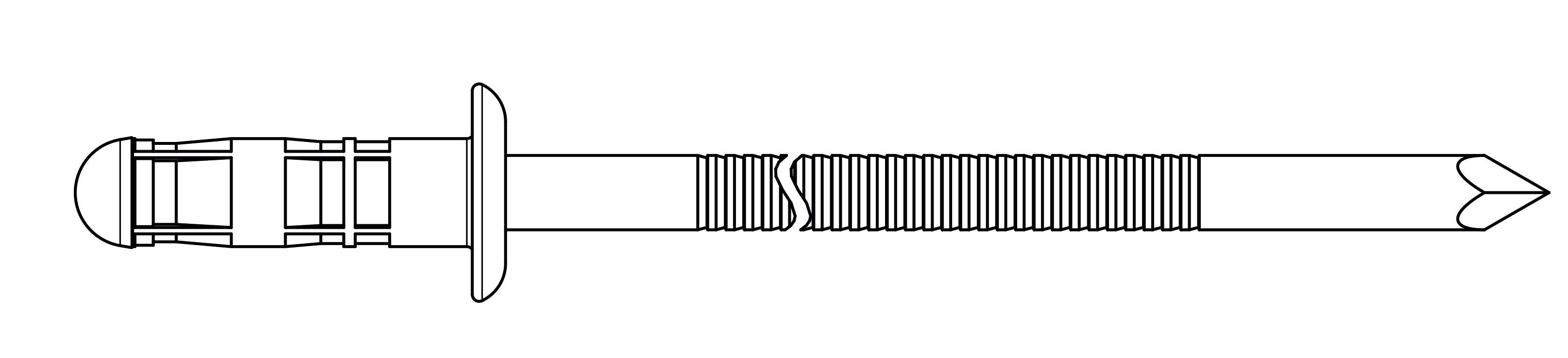 Technische tekening van een pluggen met schroef, zijaanzicht. Toont de structuur en mechanische details van het onderdeel.