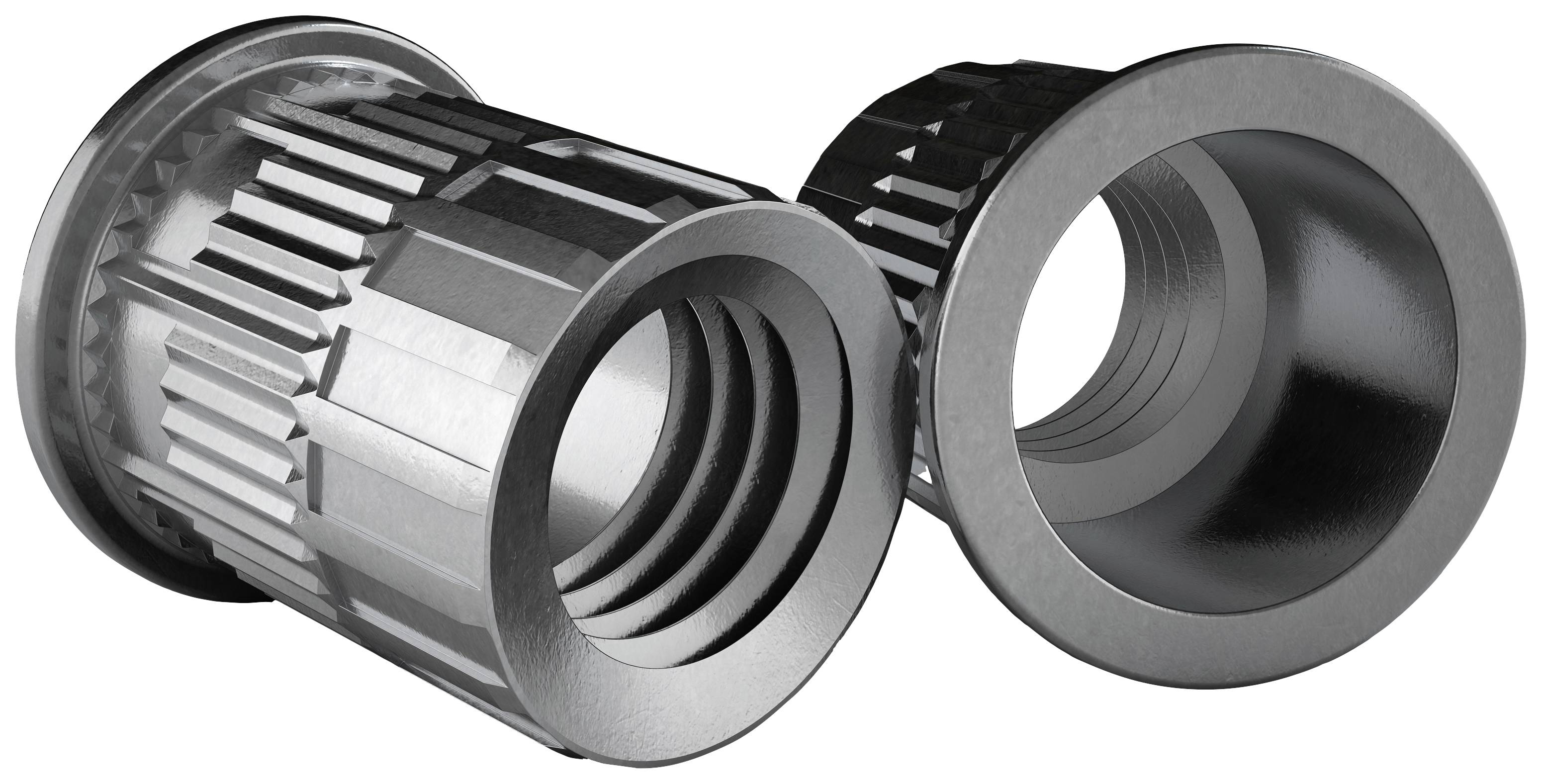 Twee metalen inzetstukken met een geprofileerd oppervlak, die worden gebruikt om de stabiliteit te verhogen. Eén ligt, de andere staat.