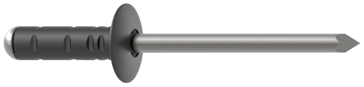 Een zwarte kunststof pluggen met een lange, puntige metalen steel die in een muuropening wordt geplaatst.