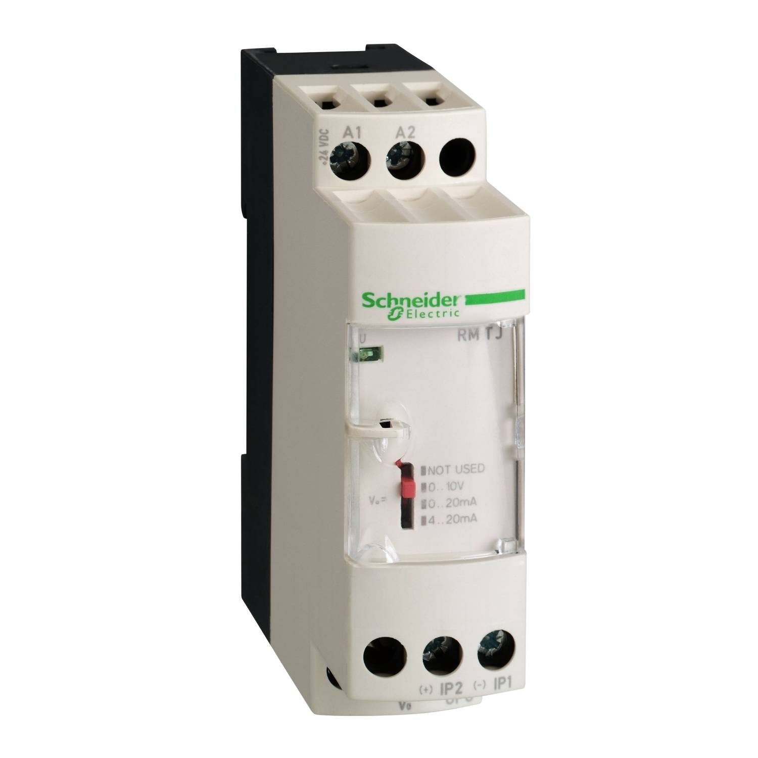 'Schneider Electric RM17' relaismodule, wit, met controlelampje. Geschikt voor industriële besturingssystemen en automatisering.
