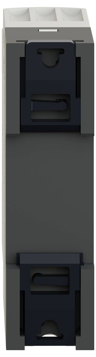 Vooraanzicht van een grijze aan de muur gemonteerde papieren handdoekdispenser met een bovenaansluiting en een onderraam voor inspectie.