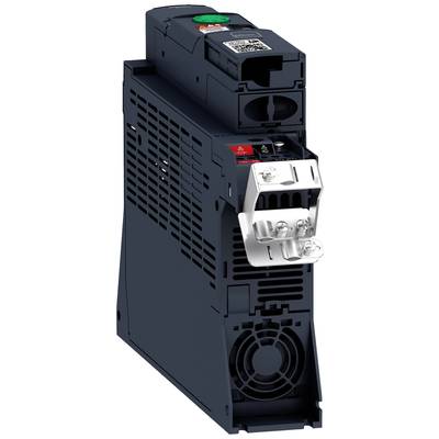Elektronisch apparaat met ventilator aan de onderzijde en drie metalen aansluitklemmen aan de voorzijde.