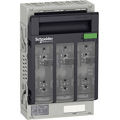 Een grijze elektrische vermogensschakelaar van Schneider Electric met drie transparante secties voor het bewaken van aansluitingen.