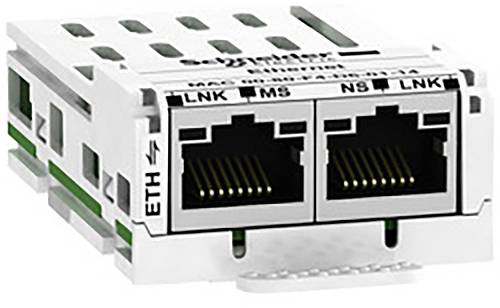 Twee Ethernet-poorten aan een wit elektronisch apparaat. Links met label 'ETH', beide met statusaanduiding 'LNK'.