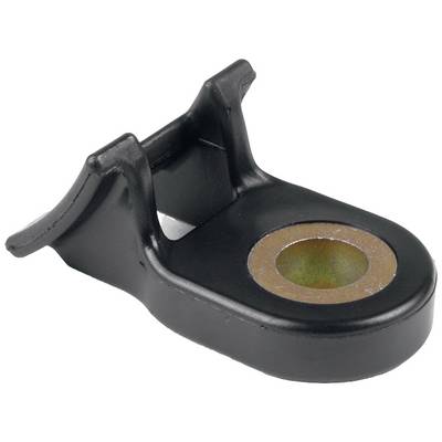 Een zwart kunststof onderdeel met een ronde, koperkleurige schijf in het midden, mogelijk een roterend machinaal element.