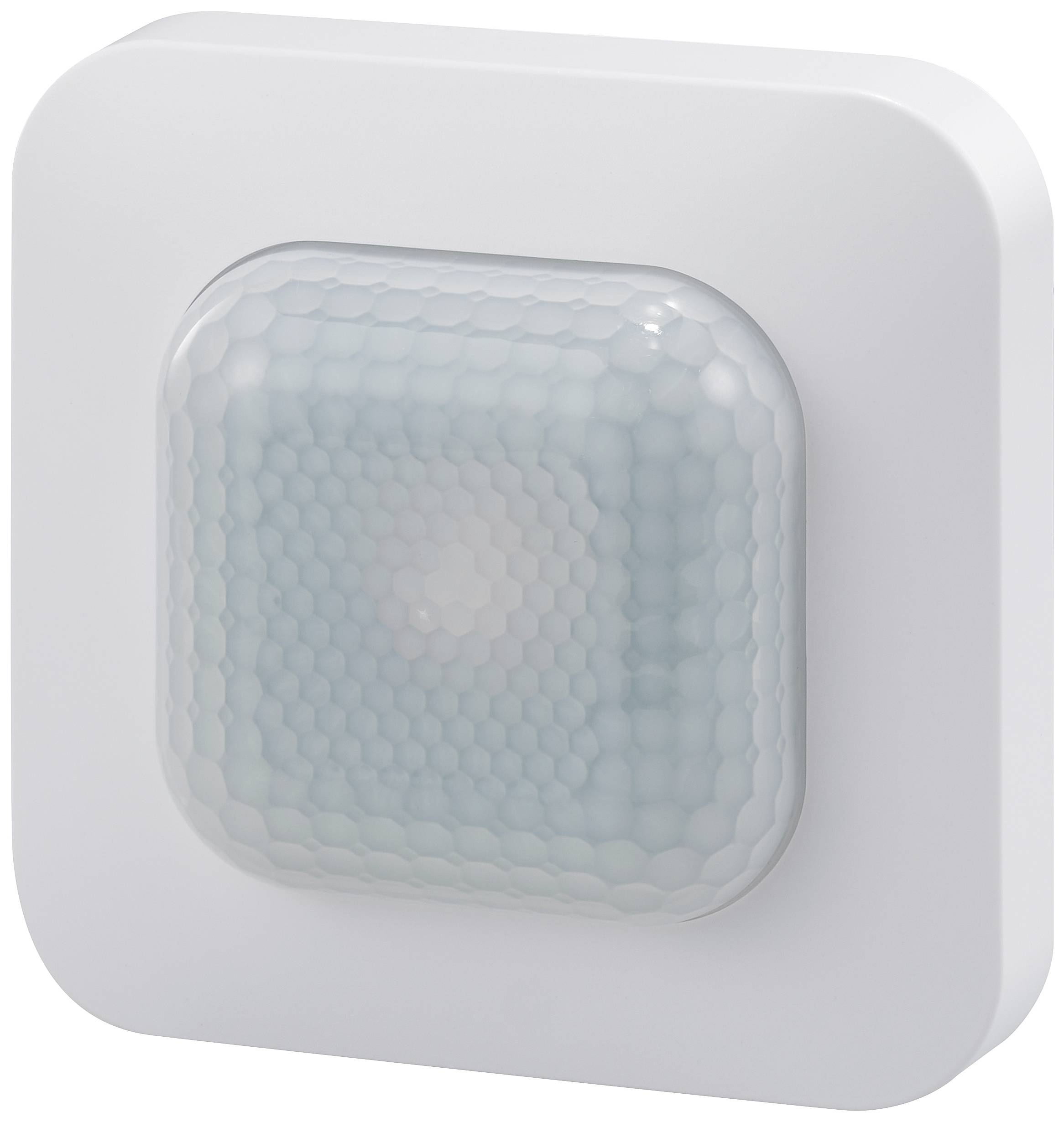 Witte, vierkante LED-nachtlamp met afgeronde hoeken en honingraatpatroon op het oppervlak.