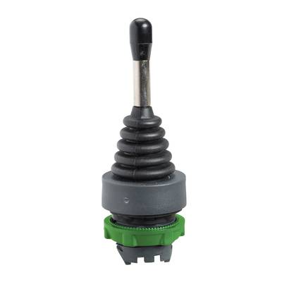 'Joystick met flexibele, zwarte handgreep en groene bevestigingsring, tegen witte achtergrond.'