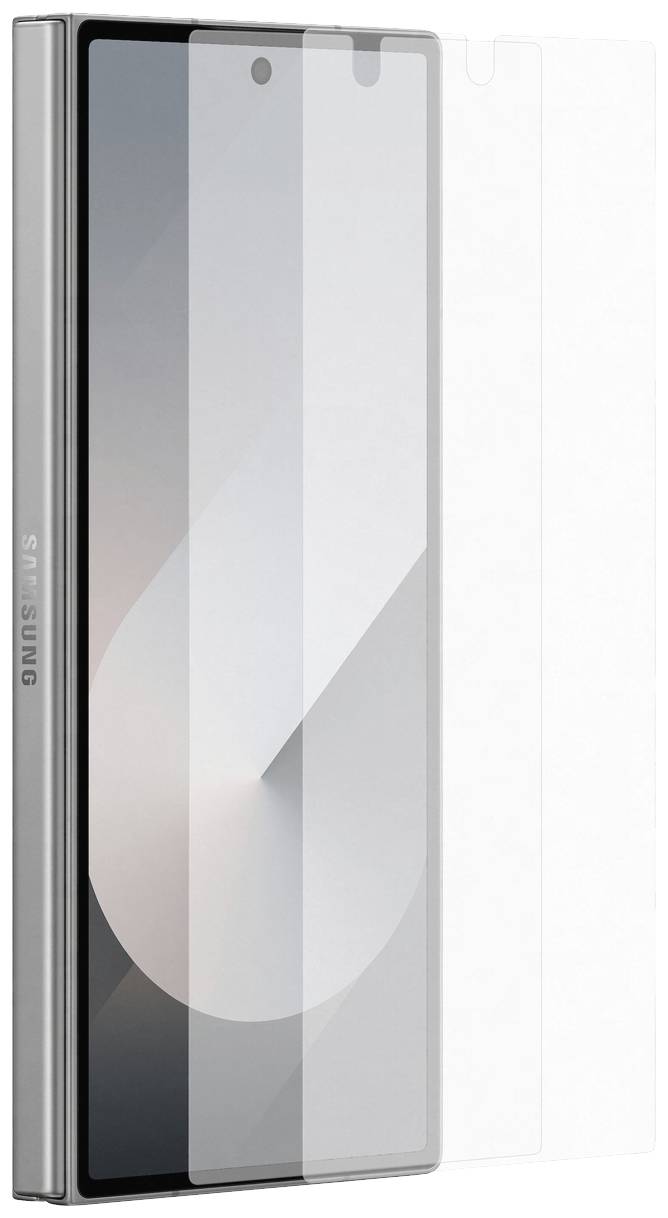 Smartphone met schermbescherming, gemarkeerd als 'SAMSUNG'.