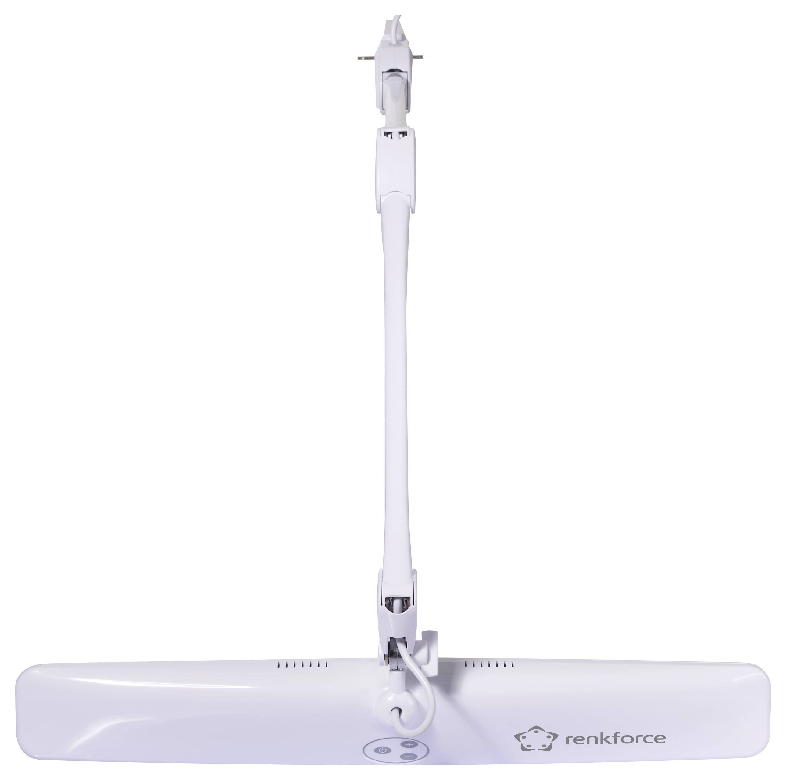 Een witte plafondprojectorbeugel van Renkforce met een kantelbare arm, geschikt voor veilige plafondmontage van projectoren.