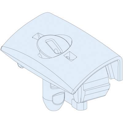 Isometrische tekening van een kunststof clip met een gewelfde bovenkant en bevestigingselementen.