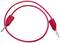 Rood bananensnoer met aansluitingen aan beide uiteinden, vaak gebruikt in elektronische testapplicaties.