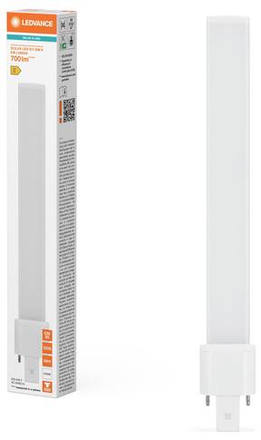 'LEDVANCE' LED-lamp van 700 lumen in rechthoekige verpakking. De lamp heeft een buisvorm met een tweepolige voet.