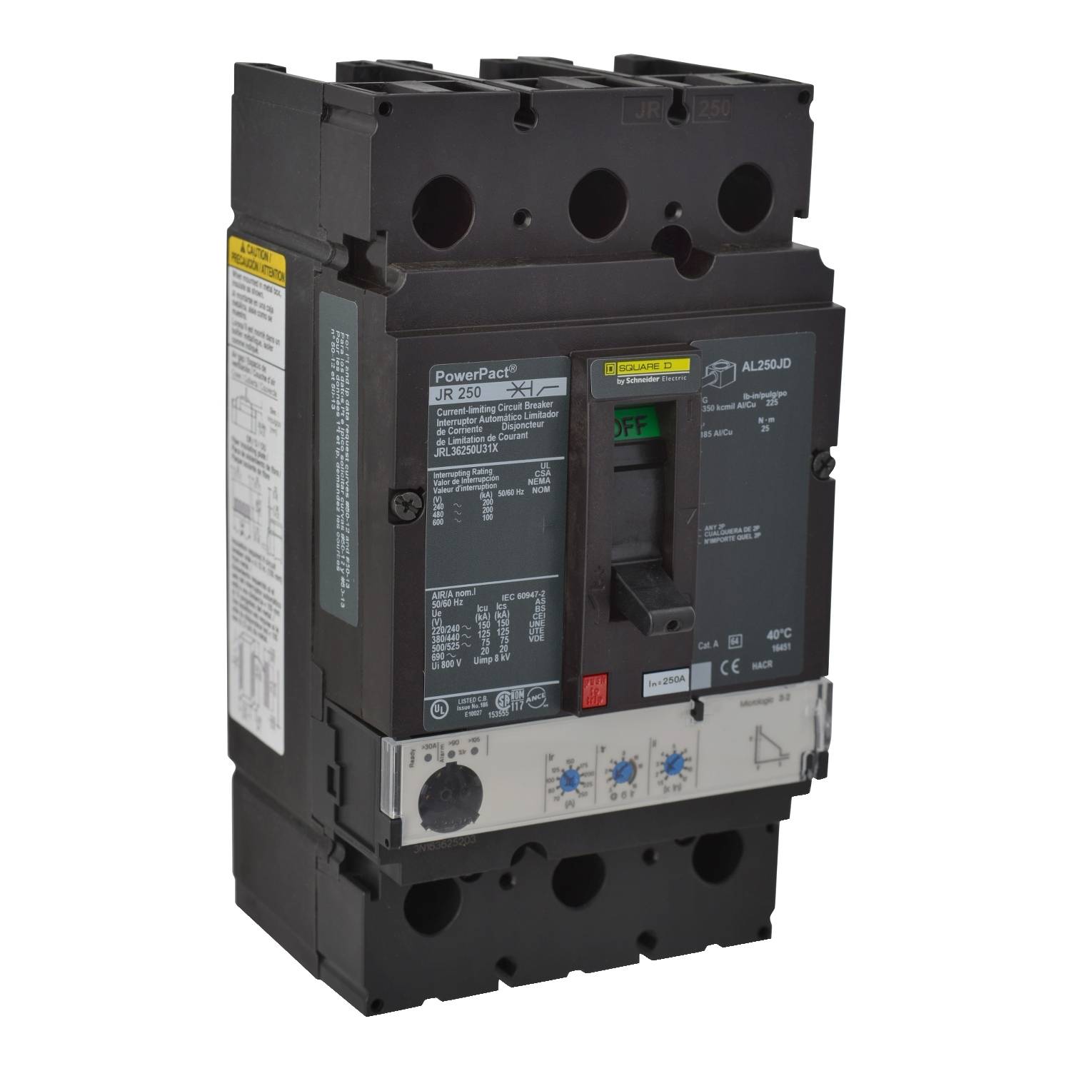 'Vermogensschakelaar met zwarte schakelaars en labels, inclusief technische details voor het beheren van elektrische stroomkringen.'