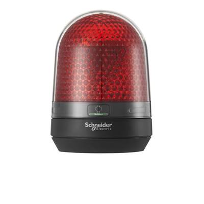 Rode waarschuwingslamp van Schneider Electric, knippert op een zwarte voet. Waarschuwingssignaal voor industriële veiligheid.