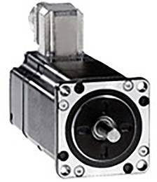 Een zwarte elektromagnetische servomotor met rechthoekige metalen behuizing en centrale as. Geschikt voor precisie-aandrijftoepassingen.