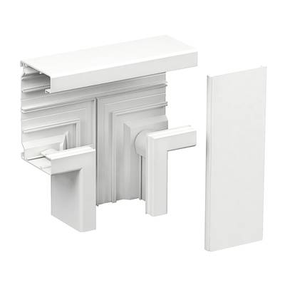 Zijaanzicht van een wit, modulair aluminium profielsysteem met meerdere verbindingselementen, geschikt voor constructietoepassingen.