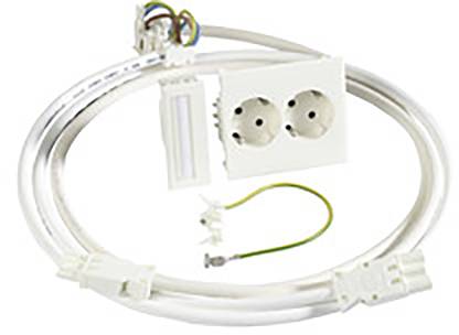 Aansluitingssysteem met stopcontact, kabel en verbindingselementen. Ideaal voor universele stroomaansluiting in ruimtes.