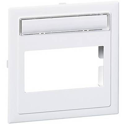 Een wit frame met een rechthoekige opening en een horizontale strook bovenaan, waarschijnlijk bedoeld voor elektronische aansluitingen of schakelaars.