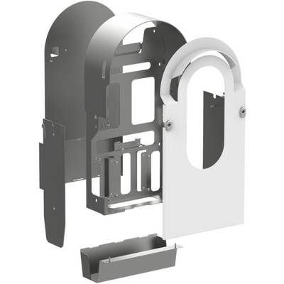 Ontploffingstekening van een metalen behuizing met meerdere onderdelen, waaronder een deksel en houder, die de structuur en configuratie verduidelijken.