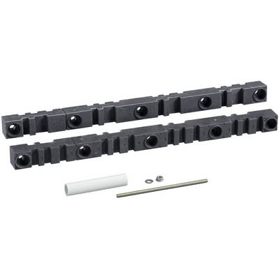 'Bevestigingsset voor zekeringstrips met kunststof strips, stang en kleine metalen onderdelen voor installatie en bevestiging.'