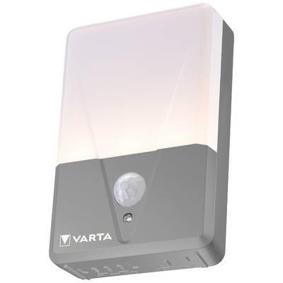 Nachtlamp met bewegingssensor en Varta-logo, rechthoekig, met wit licht en grijze voet.