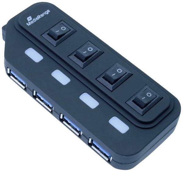 MediaRange MRCS505 MRCS505 USB-hub 4 poorten USB-A USB 3.0 5 GBit/s Individueel schakelbaar Zwart