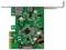 Een groene netwerkkaart met schakelingen en elektronische componenten, inclusief Ethernet-aansluiting en PCIe-sleuf.