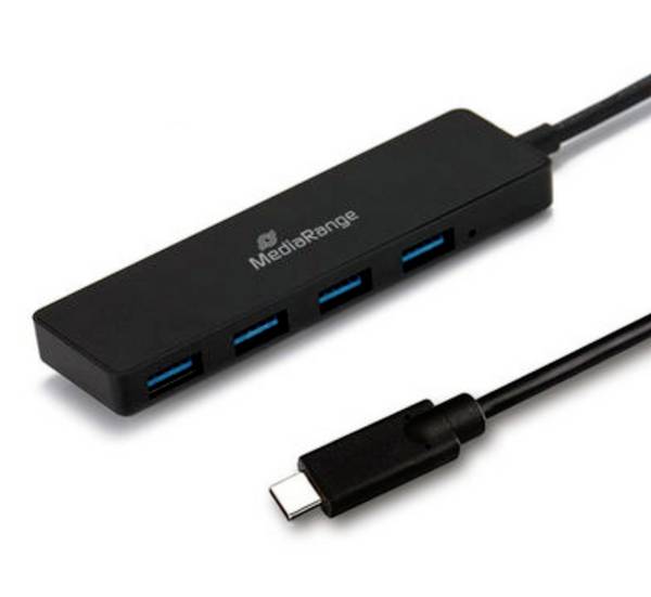 MediaRange MRCS508 MRCS508 USB-hub 4 poorten USB-A USB 3.0 5 GBit/s Met USB-C stekker Zwart