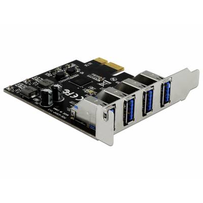 Een PCIe-kaart met drie USB 3.0-poorten en een zwart printplaatje, bedoeld voor uitbreiding van USB-connectiviteit in een computer.