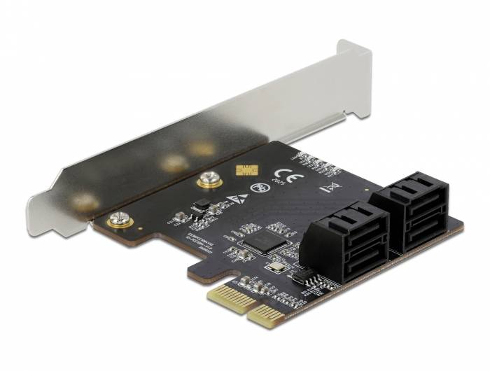 Een PCIe-adapterkaart met twee SATA-aansluitingen. Deze breidt de aansluitingsmogelijkheden uit voor extra opslagapparaten in een computer.