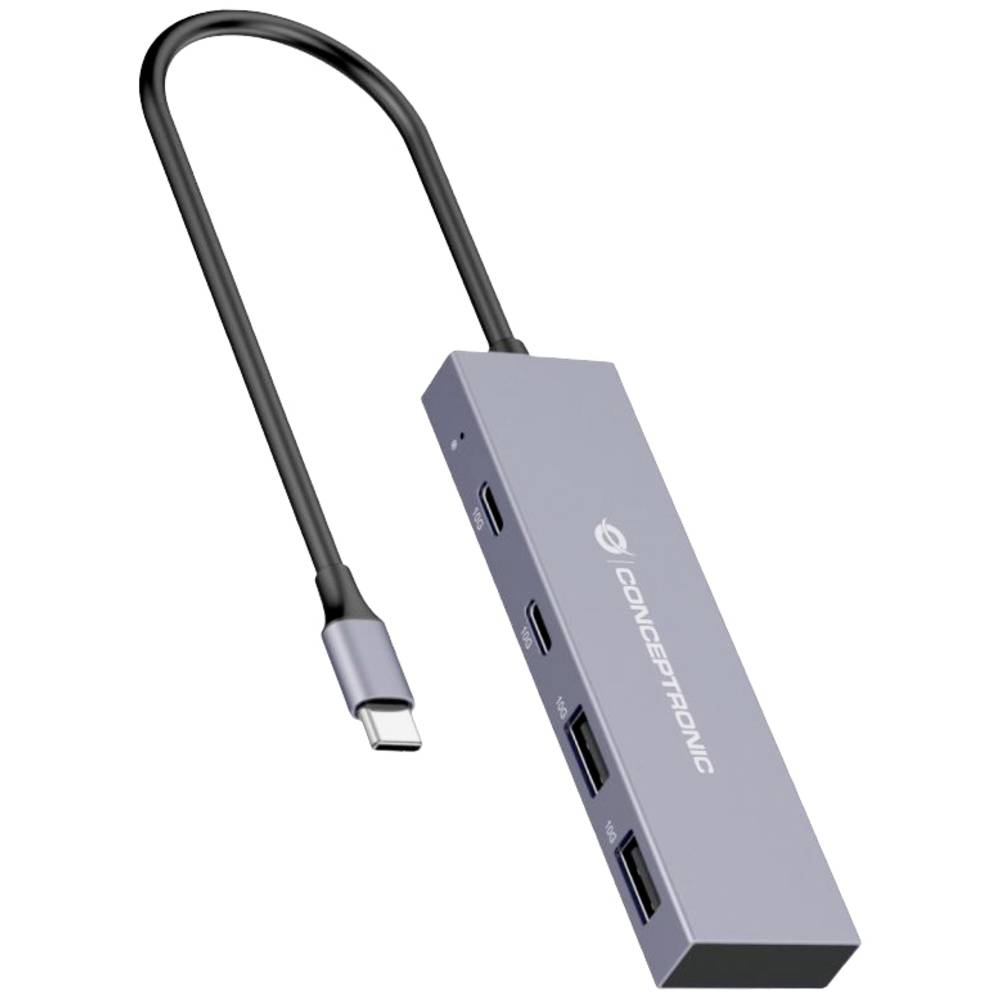 Conceptronic HUBBIES13G USB-C® (USB 3.2 Gen 2) multiport hub 4 poorten Grijs