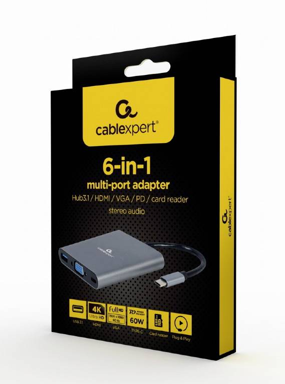 GEMBIRD A-CM-COMBO6-01 Hub USB; USB 3.1 Gen 1; Cablexpert; PnP; grijs; Aantal poorten: 7 - 1 stuk-3