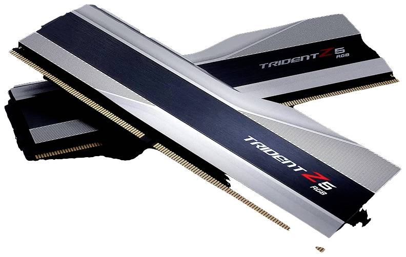Twee high-performance geheugenmodules met de opdruk 'Trident Z5 RGB', ontworpen voor geavanceerde computerconfiguratieS.