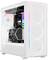 Witte pc-behuizingen met RGB-verlichting, zichtbare ventilatoren en kabelmanagement. Merknaam 'be quiet!' staat op verschillende ventilatoren.