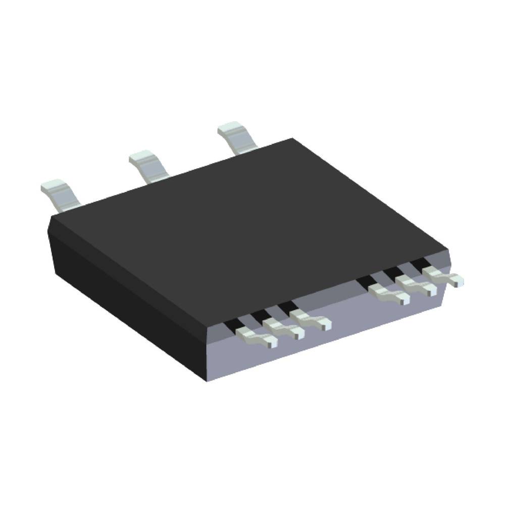 Een zwarte geïntegreerde schakeling met zes zilveren aansluitpunten aan elke zijde, vaak gebruikt in elektronische apparaten.