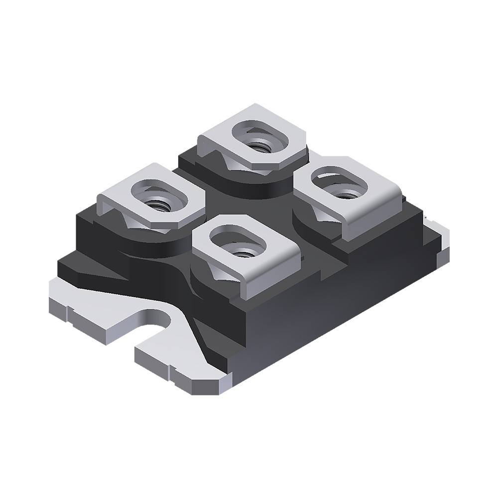 De afbeelding toont een metalen onderdeel met vier draadgaten in een vierkante configuratie op een zwarte ondergrond.