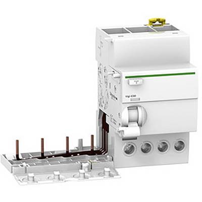 Een witte elektriciteitskast met hefboom en aansluitklemmen, mogelijk een automaat of beveiligingsschakelaar.