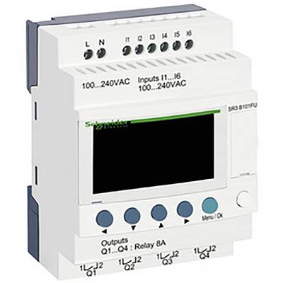 Elektrisch relais met meerdere aansluitingen en een digitaal display, geschikt voor een spanning tussen 100-240VAC.