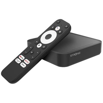 Afstandsbediening met toetsen voor YouTube, Netflix en Disney+ voor een Strong-mediaspeler. Apparaat maakt gebruik van Android-TV.