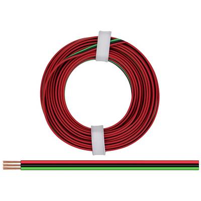 Een rol rode en groene elektrische kabel met blootliggende koperen aders.